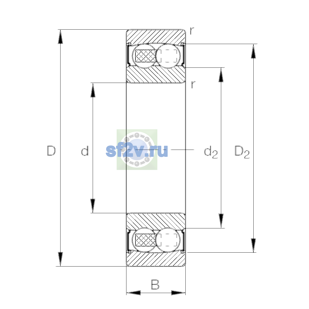 Схема подшипника 2200-2RS-TVH