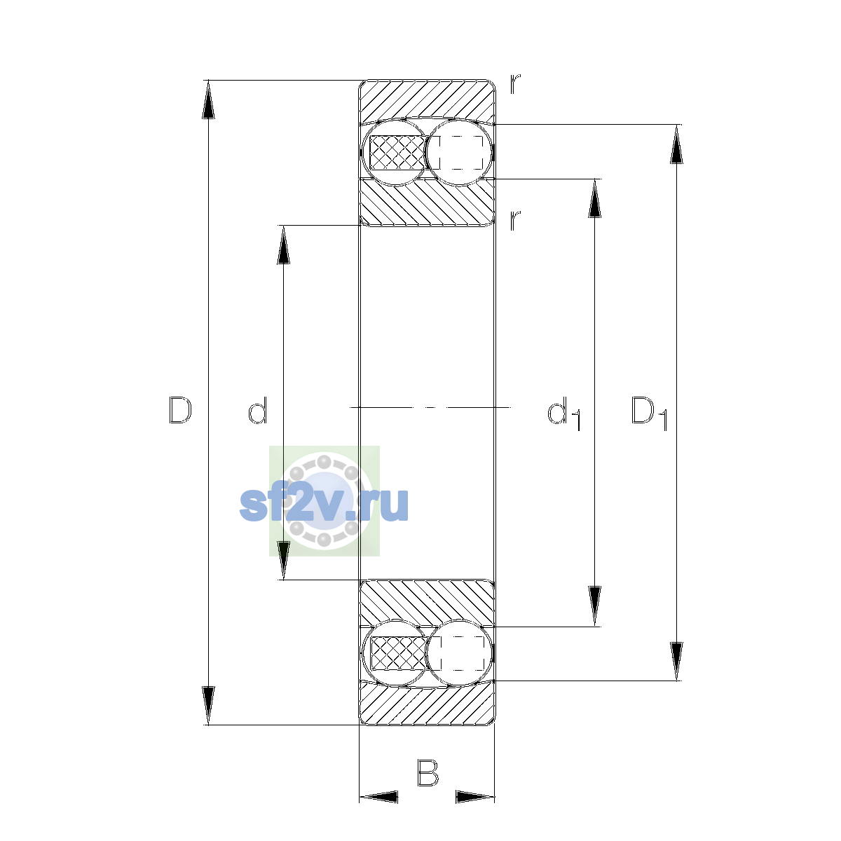 Схема подшипника 2200-TVH-C3