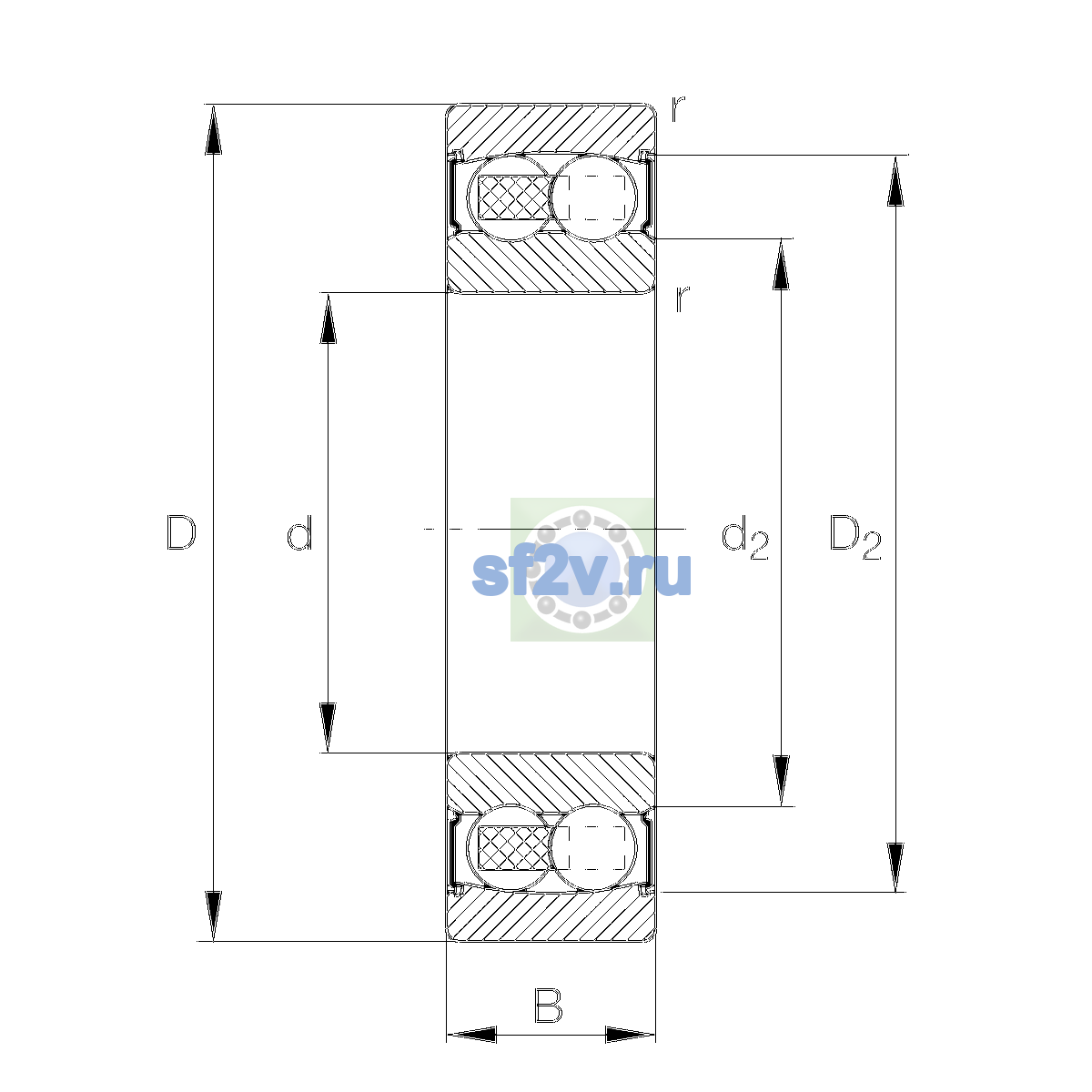 Схема подшипника 2202-2RS-TVH-C3