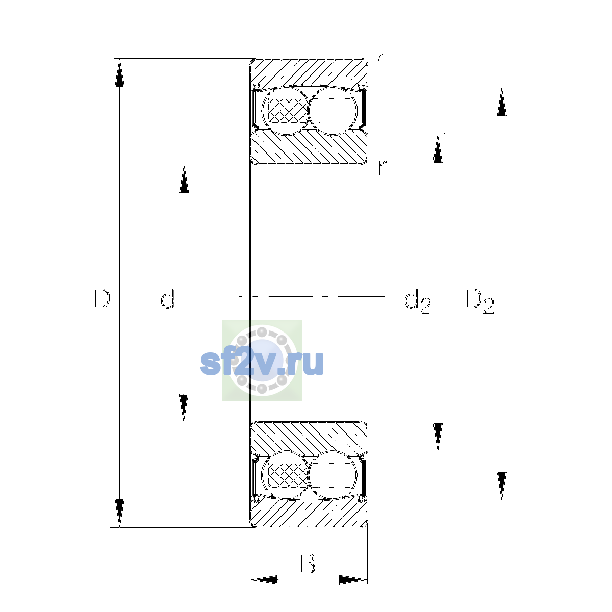Схема подшипника 2202-2RS-TVH-C3>N