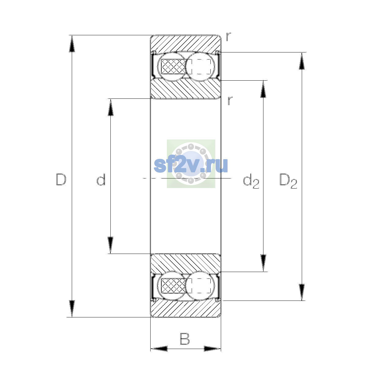 Схема подшипника 2202-2RS-TVH>N
