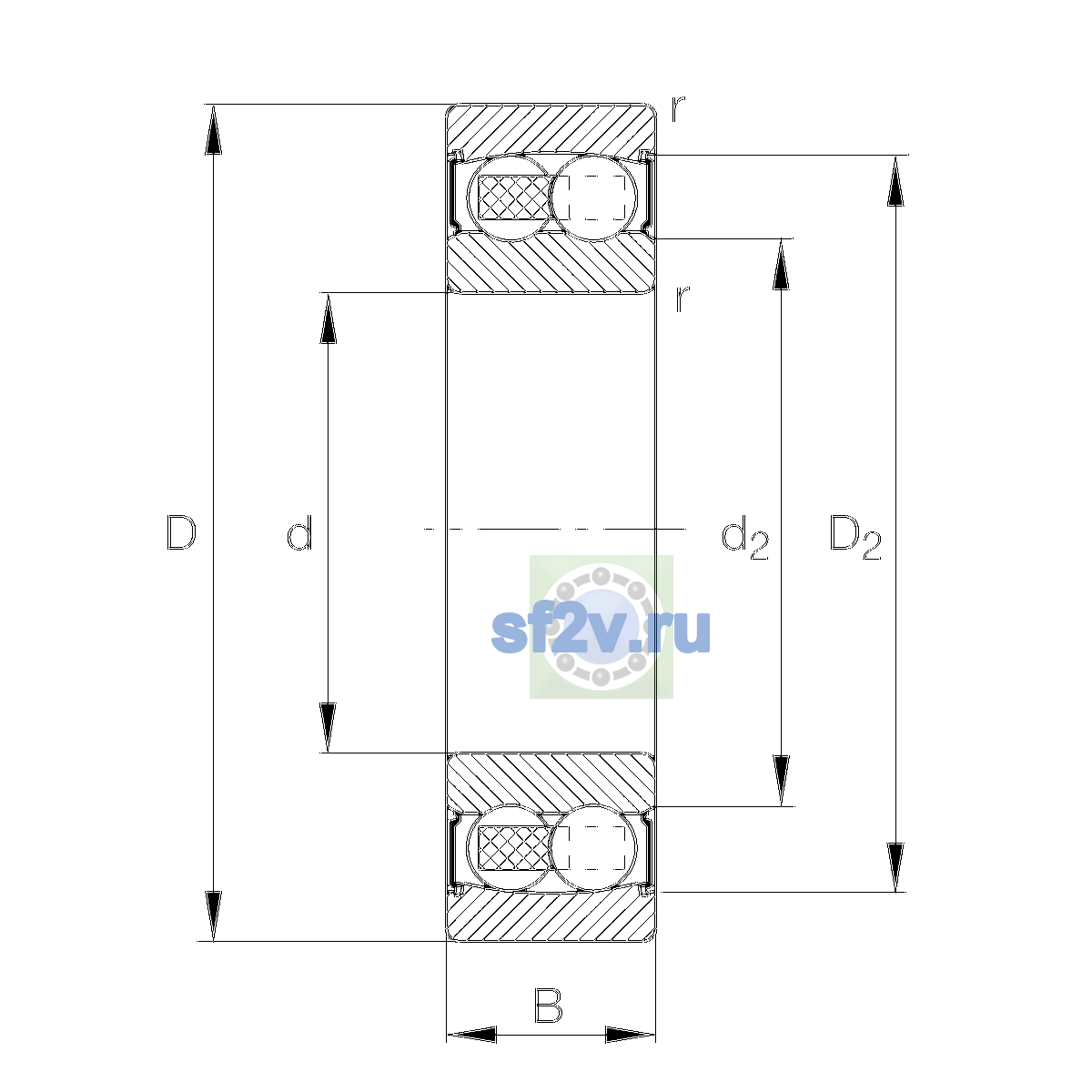 Схема подшипника 2203-2RS-TVH