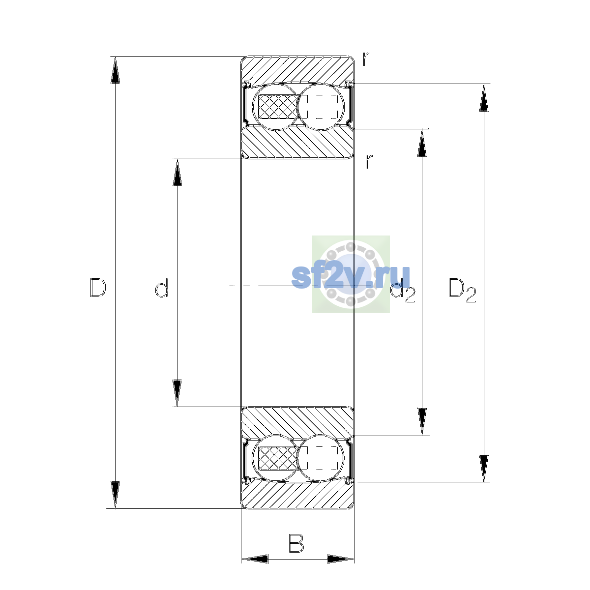 Схема подшипника 2204-2RS-TVH>N