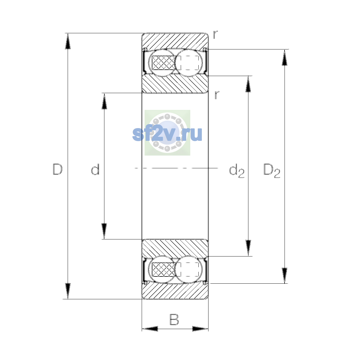 Схема подшипника 2205-2RS-TVH-C3