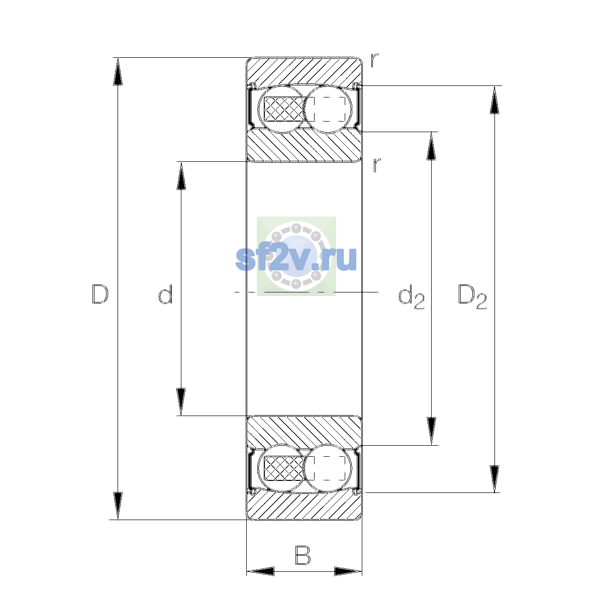 Схема подшипника 2205-2RS-TVH>N
