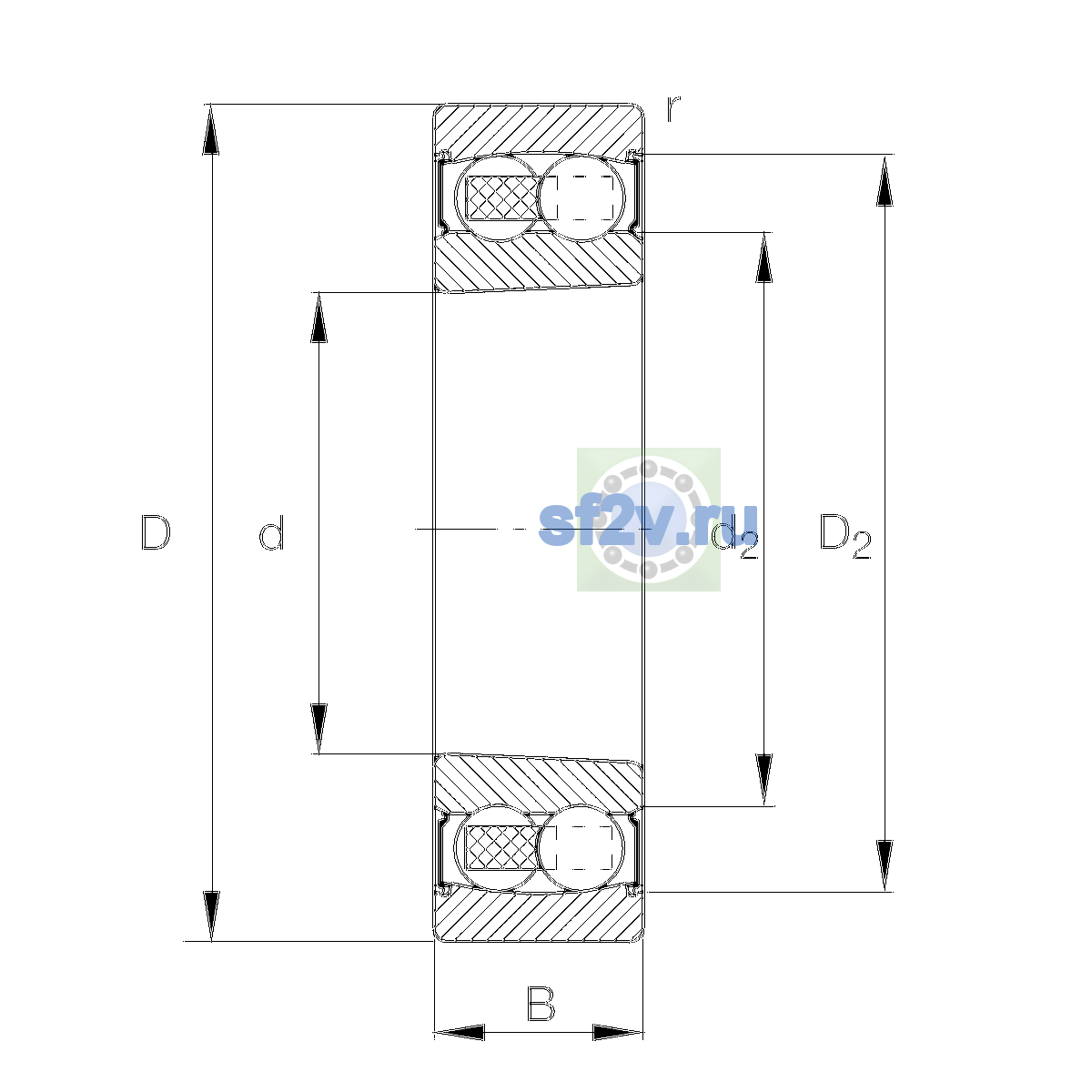 Схема подшипника 2205-K-2RS-TVH