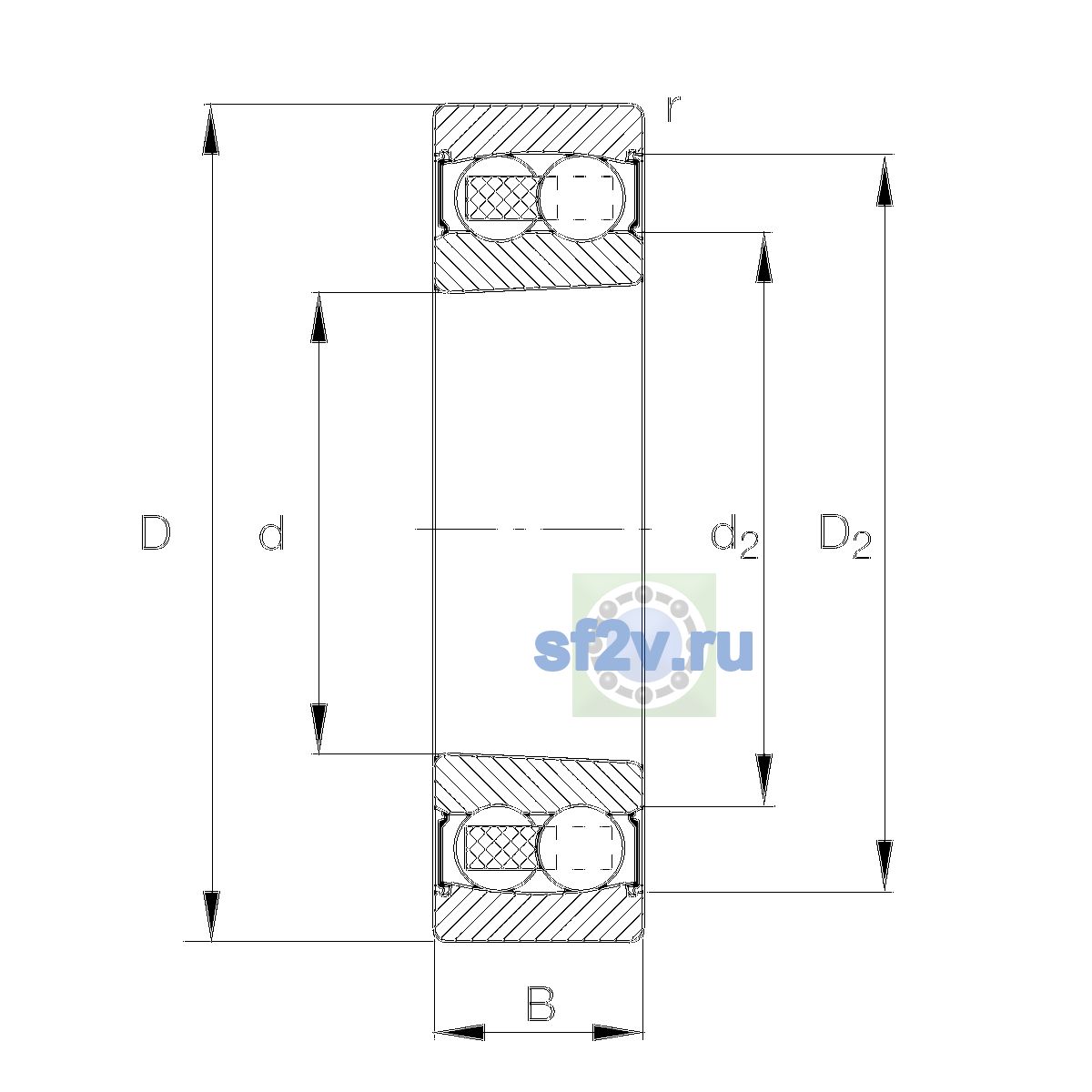 Схема подшипника 2205-K-2RS-TVH-C3