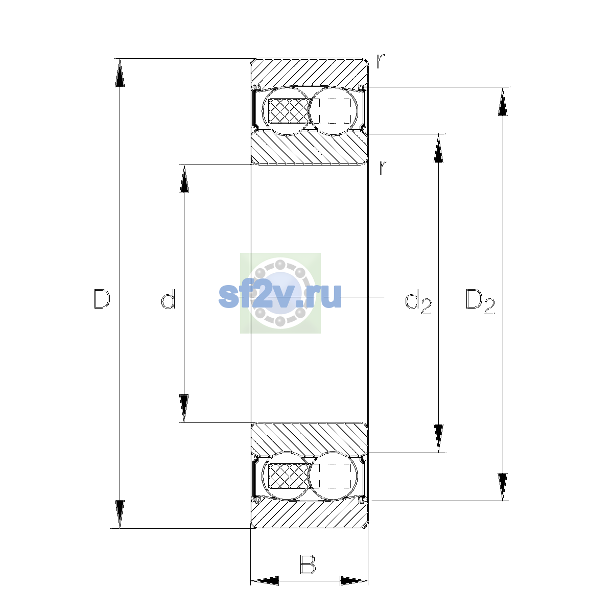 Схема подшипника 2206-2RS-TVH