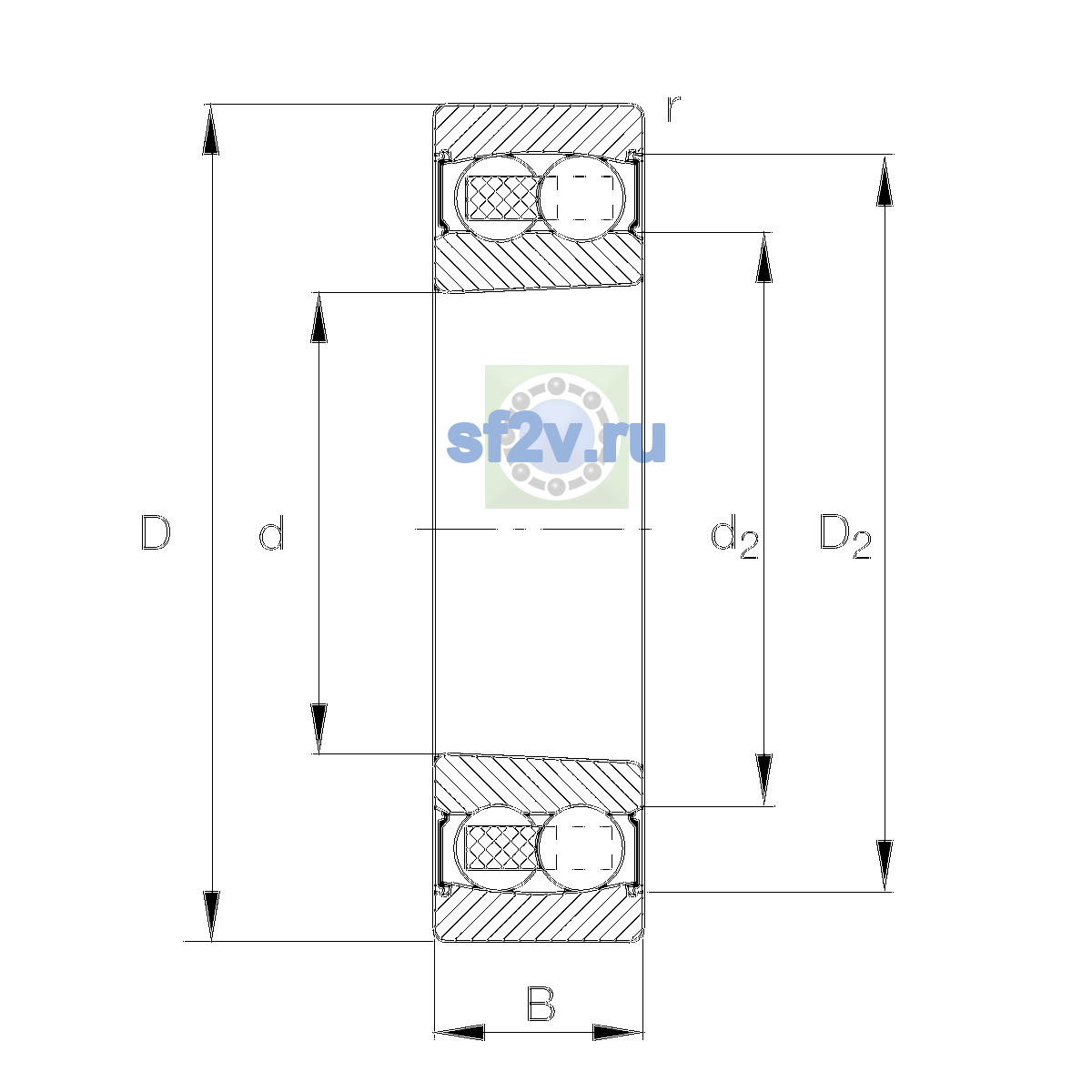 Схема подшипника 2206-K-2RS-TVH-C3