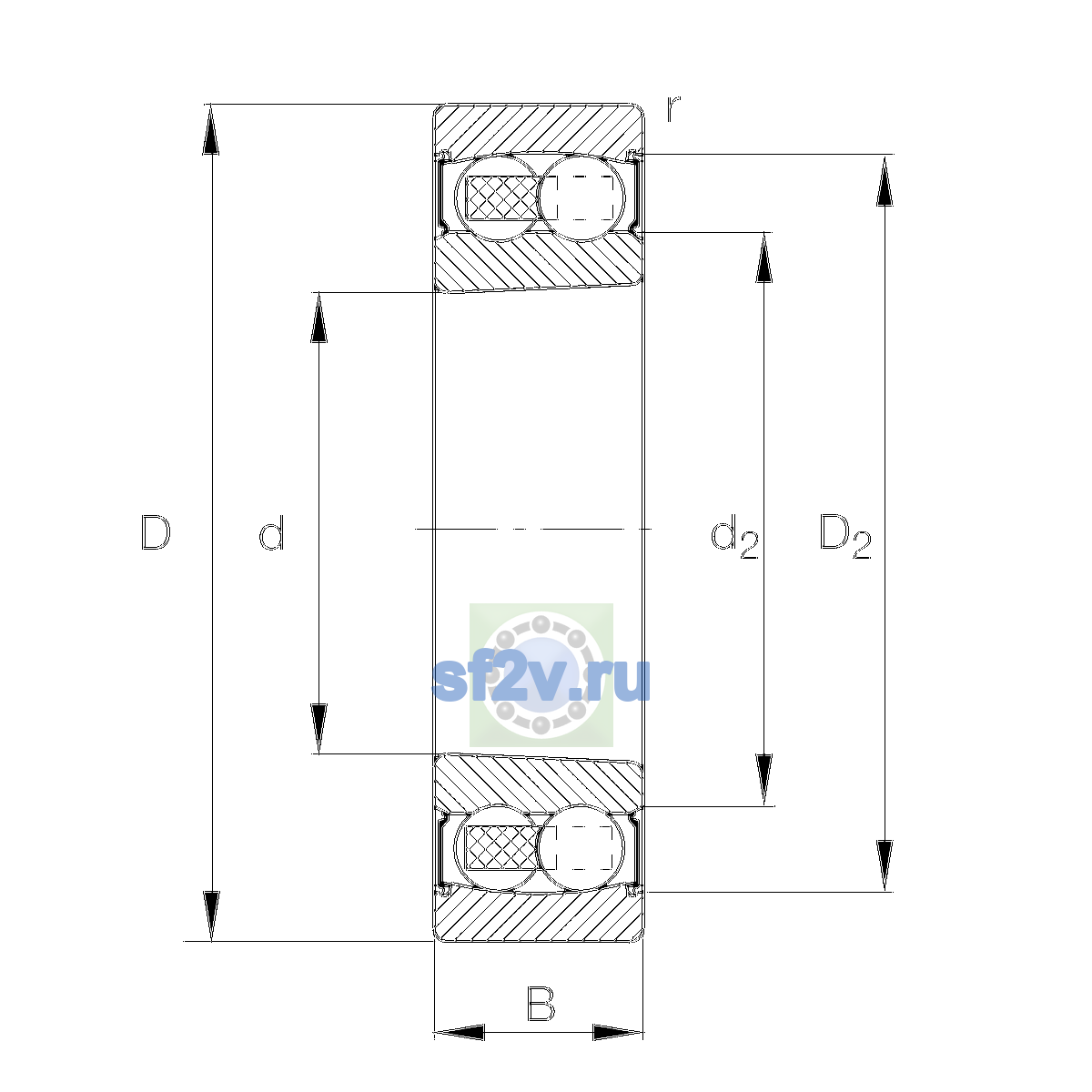 Схема подшипника 2207-K-2RS-TVH