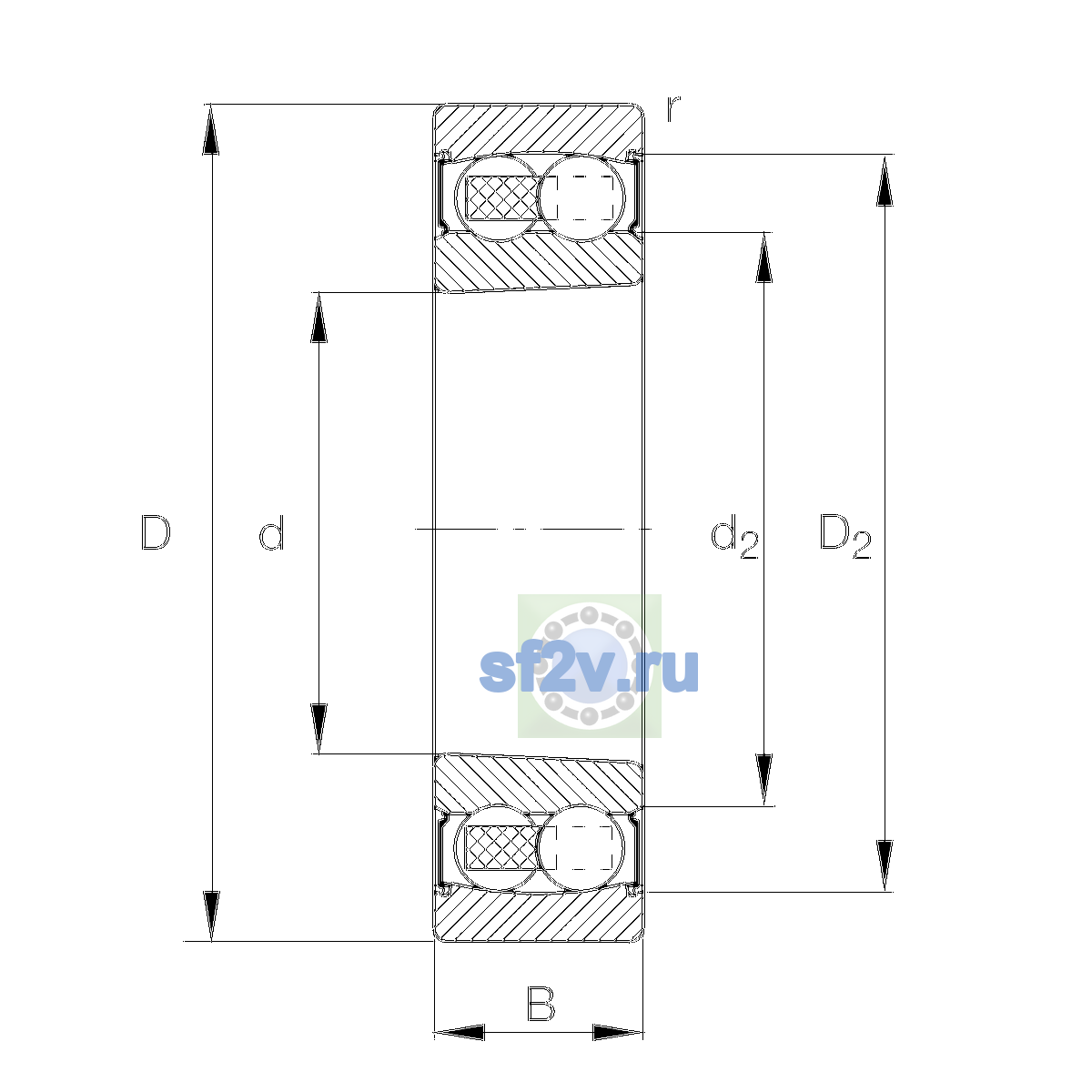 Схема подшипника 2207-K-2RS-TVH-C3