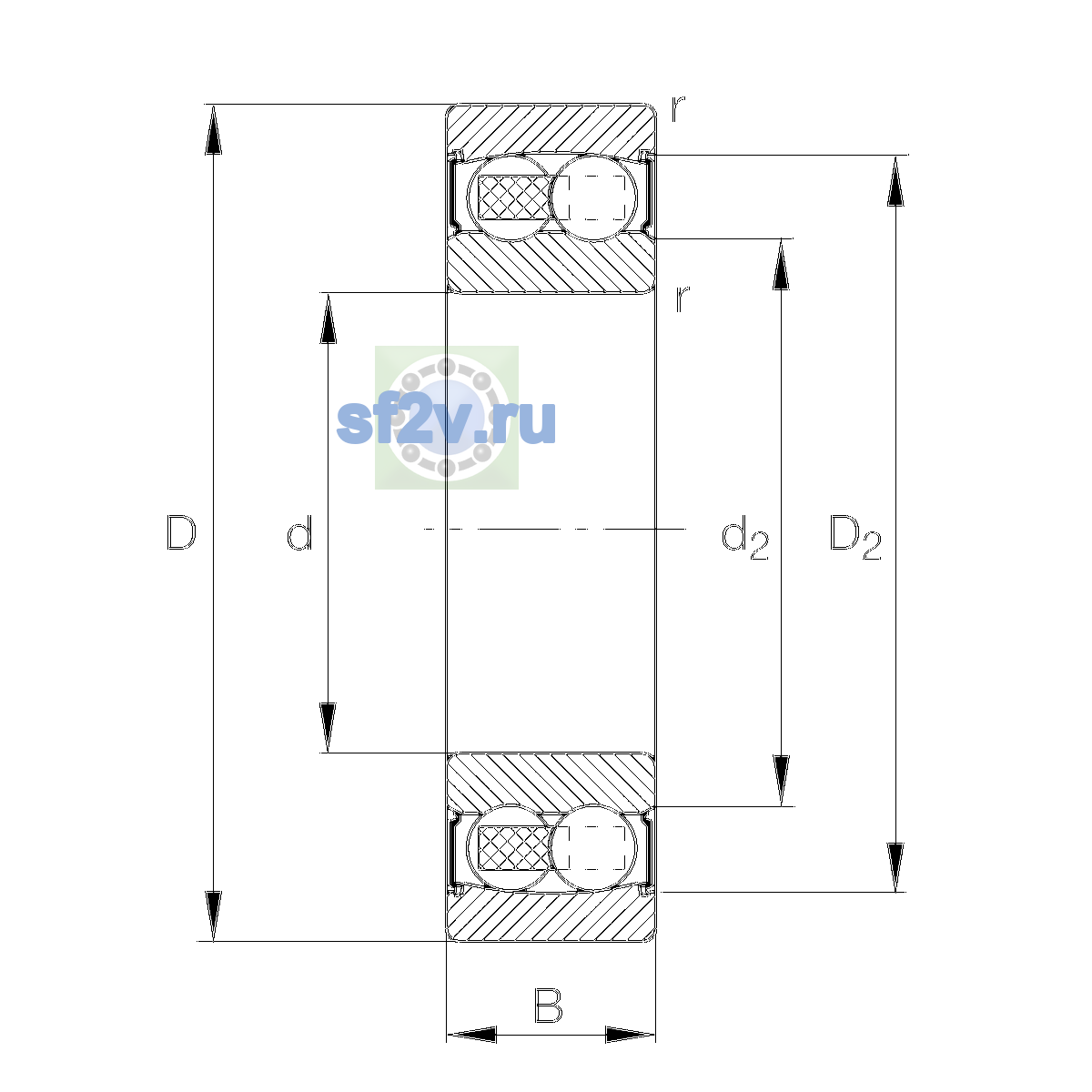 Схема подшипника 2208-2RS-TVH