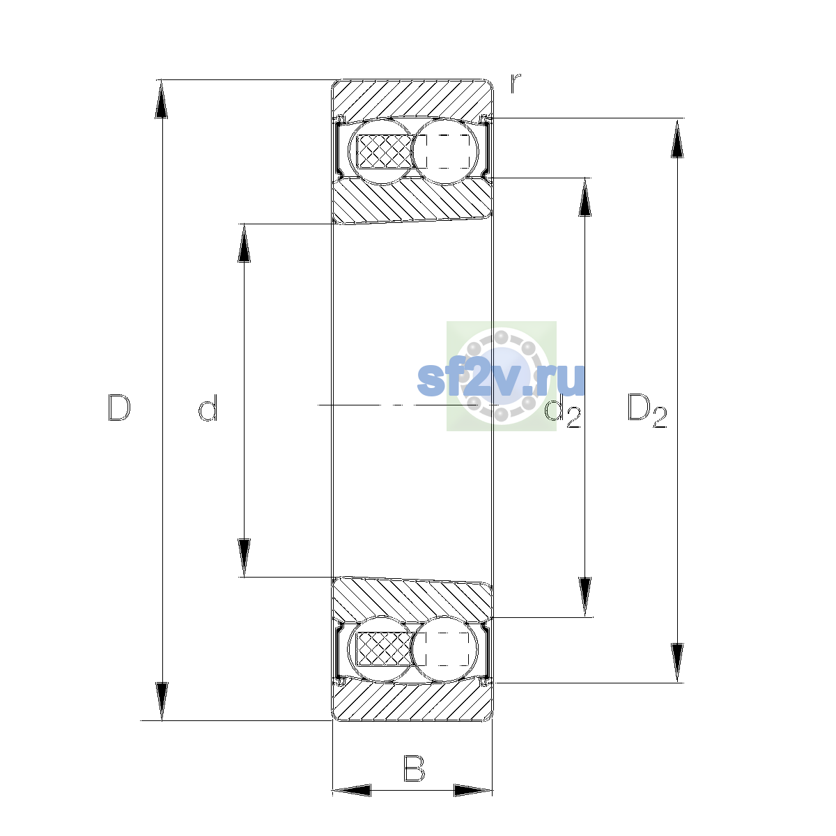 Схема подшипника 2208-K-2RS-TVH-C3