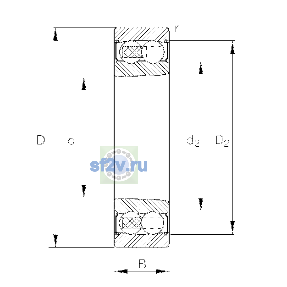 Схема подшипника 2209-K-2RS-TVH-C3