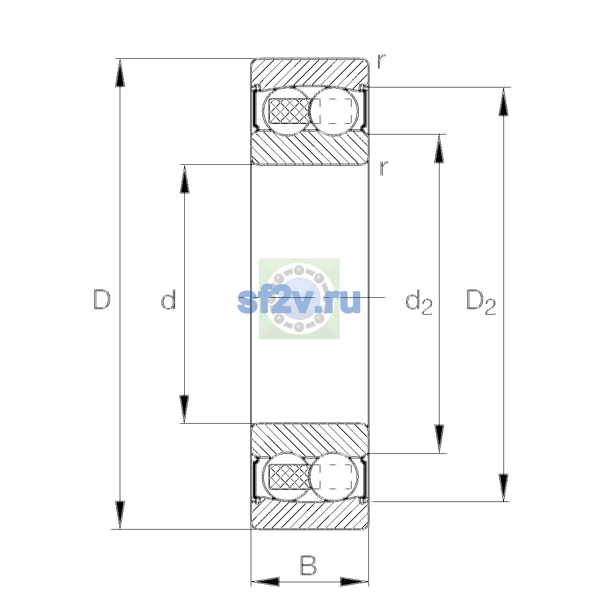 Схема подшипника 2210-2RS-TVH