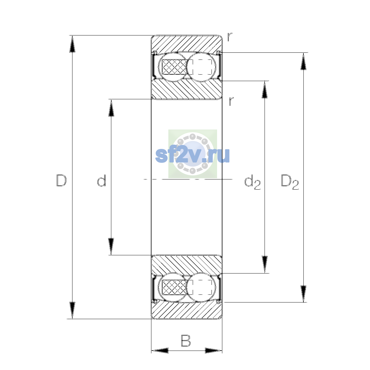 Схема подшипника 2210-2RS-TVH-C3