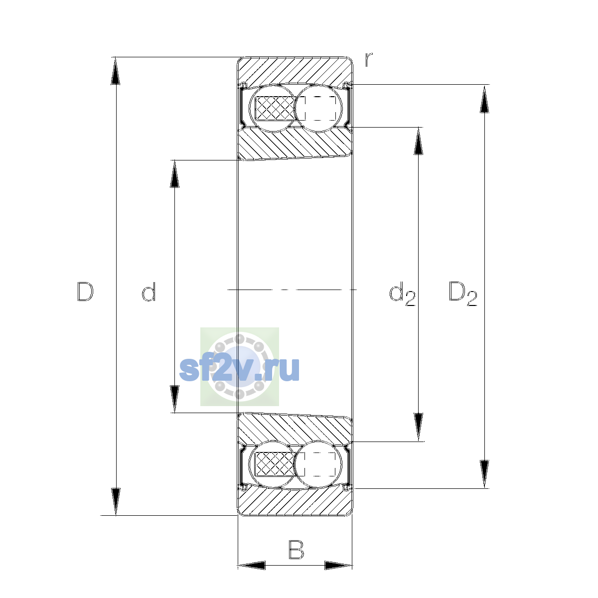 Схема подшипника 2210-K-2RS-TVH