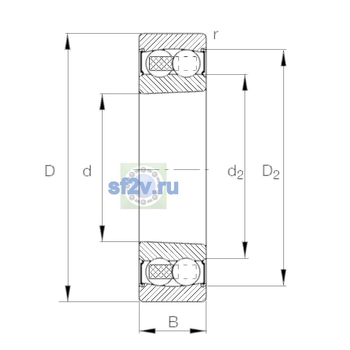 Схема подшипника 2210-K-2RS-TVH-C3