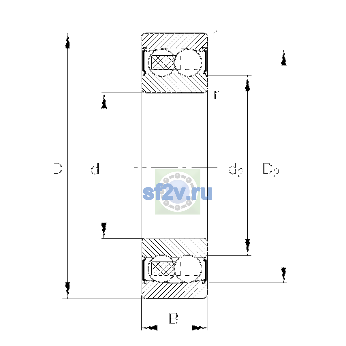 Схема подшипника 2211-2RS-TVH