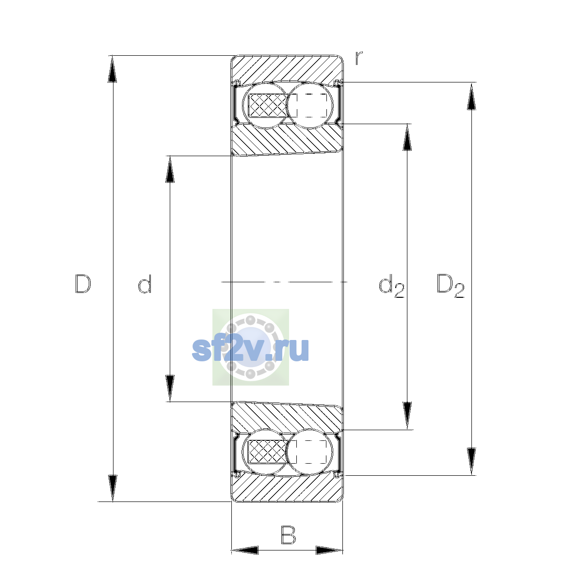 Схема подшипника 2211-K-2RS-TVH-C3