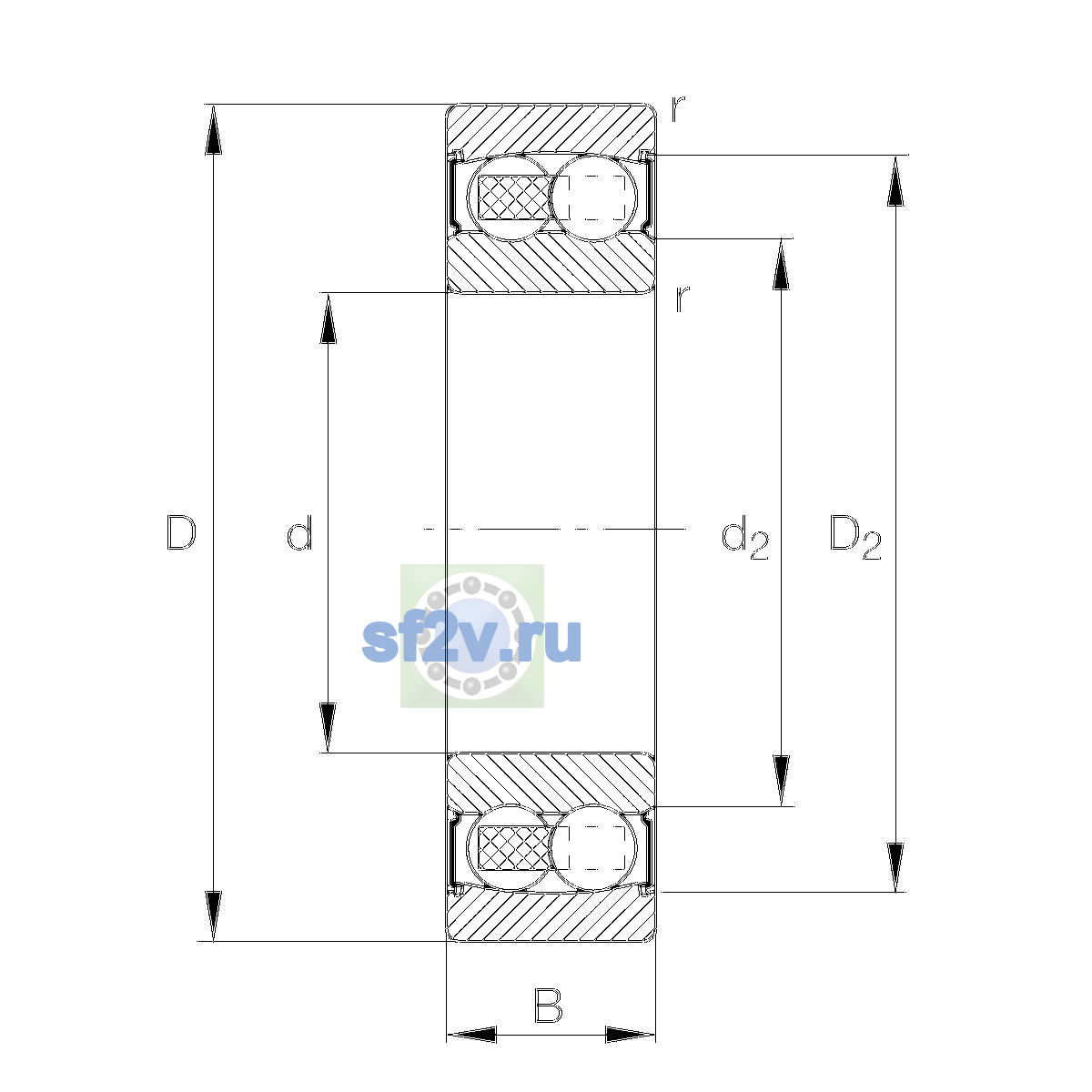 Схема подшипника 2212-2RS-TVH-C3