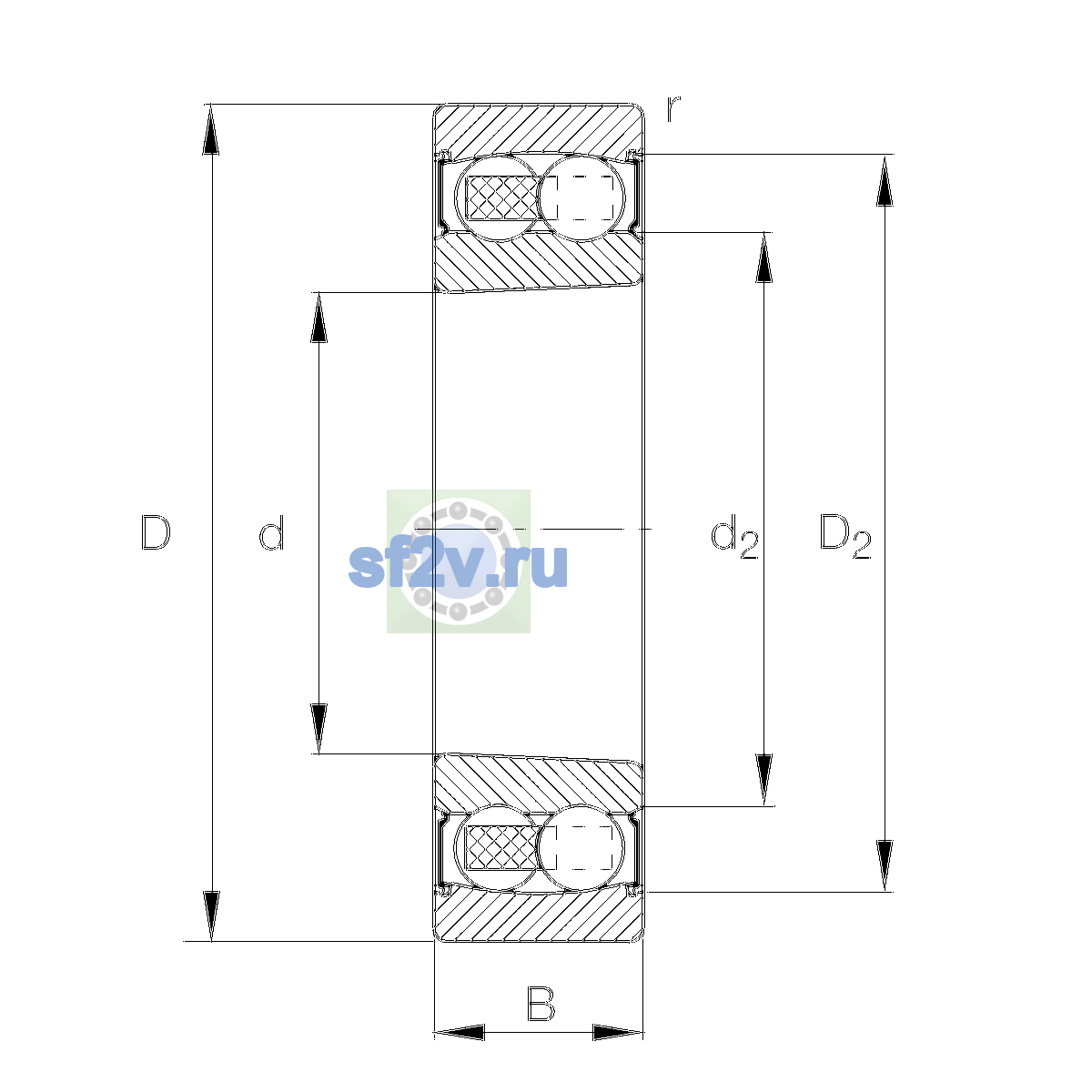 Схема подшипника 2212-K-2RS-TVH-C3