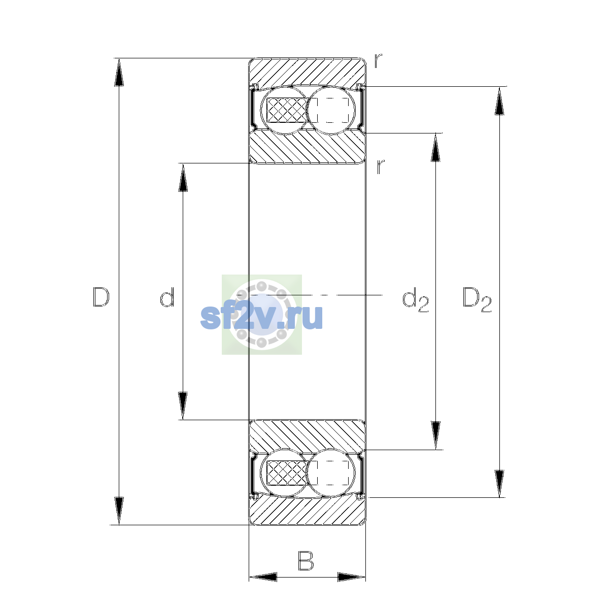 Схема подшипника 2216-2RS-TVH