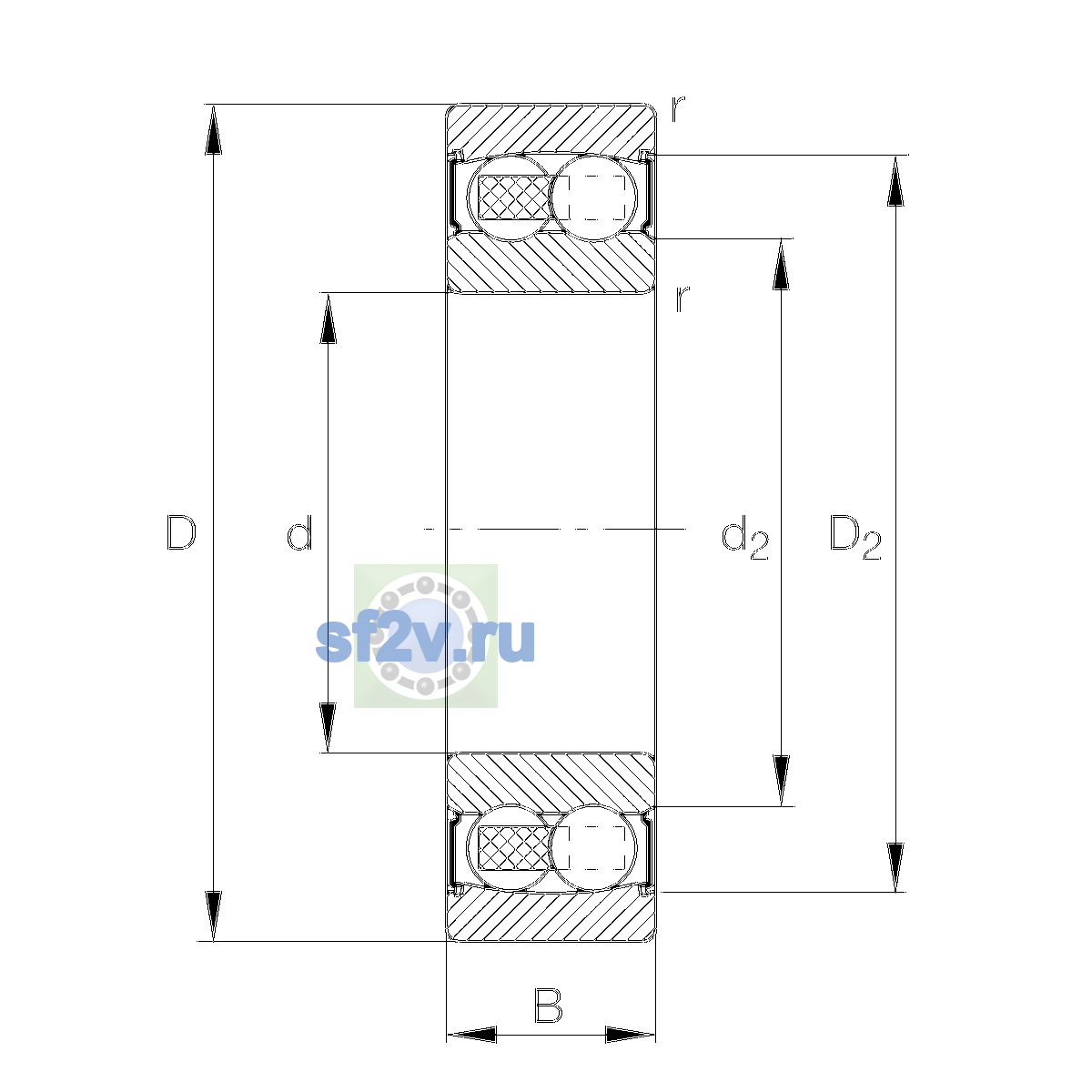 Схема подшипника 2302-2RS-TVH