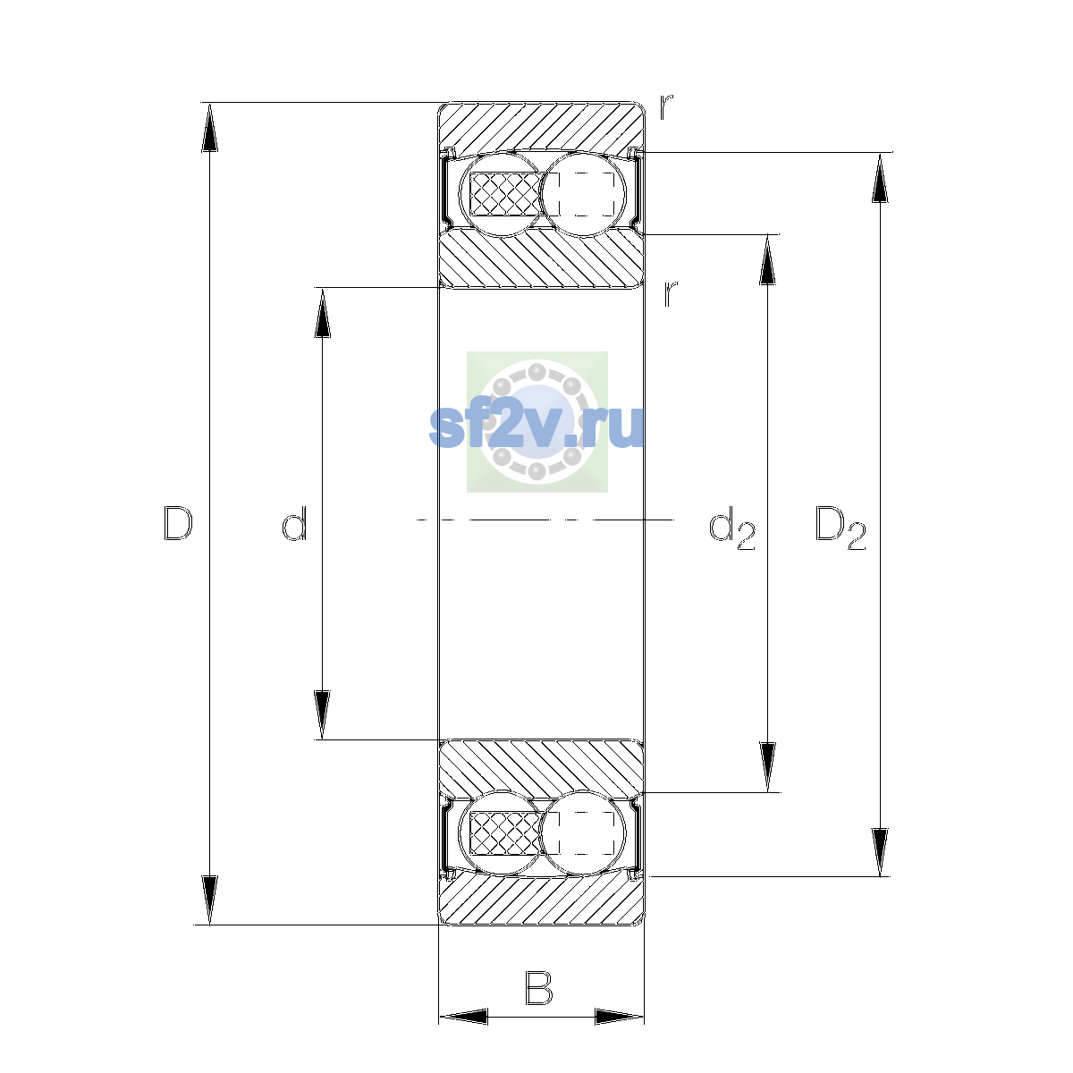 Схема подшипника 2303-2RS-TVH