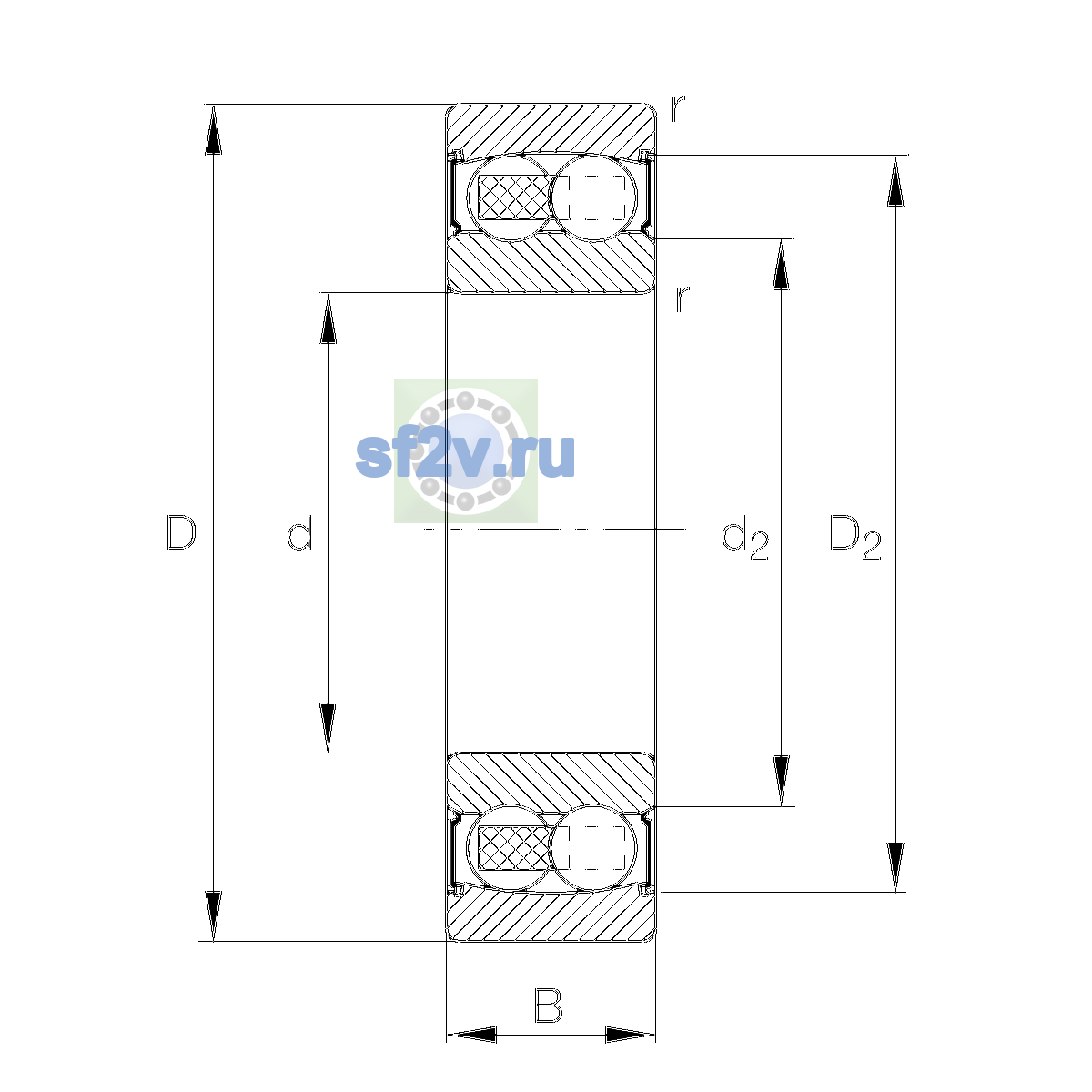 Схема подшипника 2304-2RS-TVH
