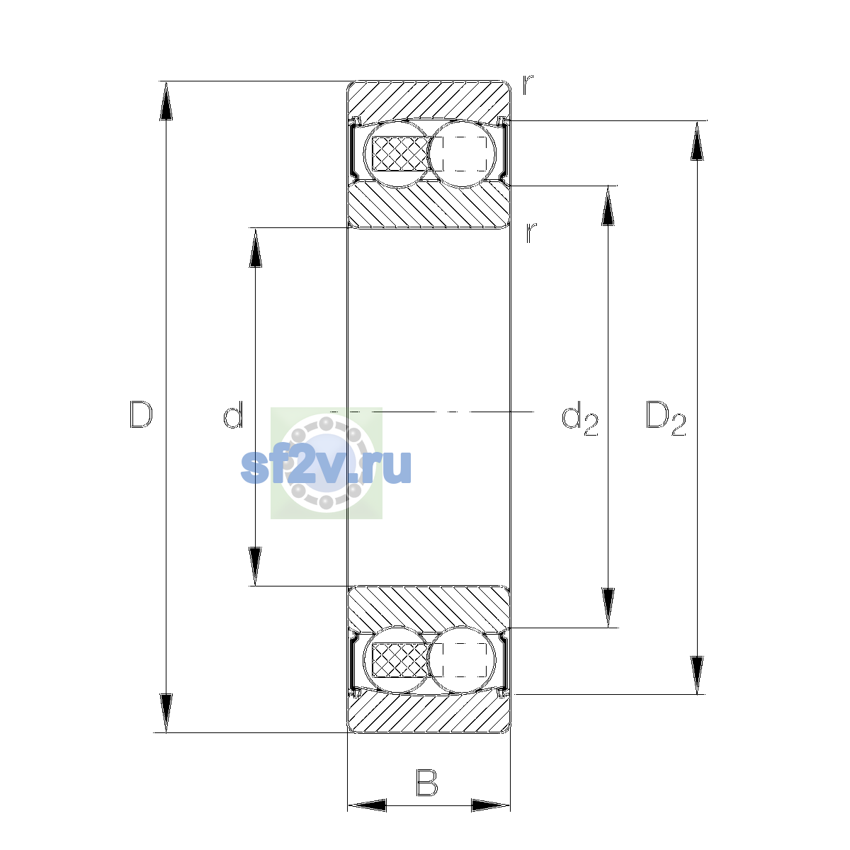 Схема подшипника 2304-2RS-TVH-C3