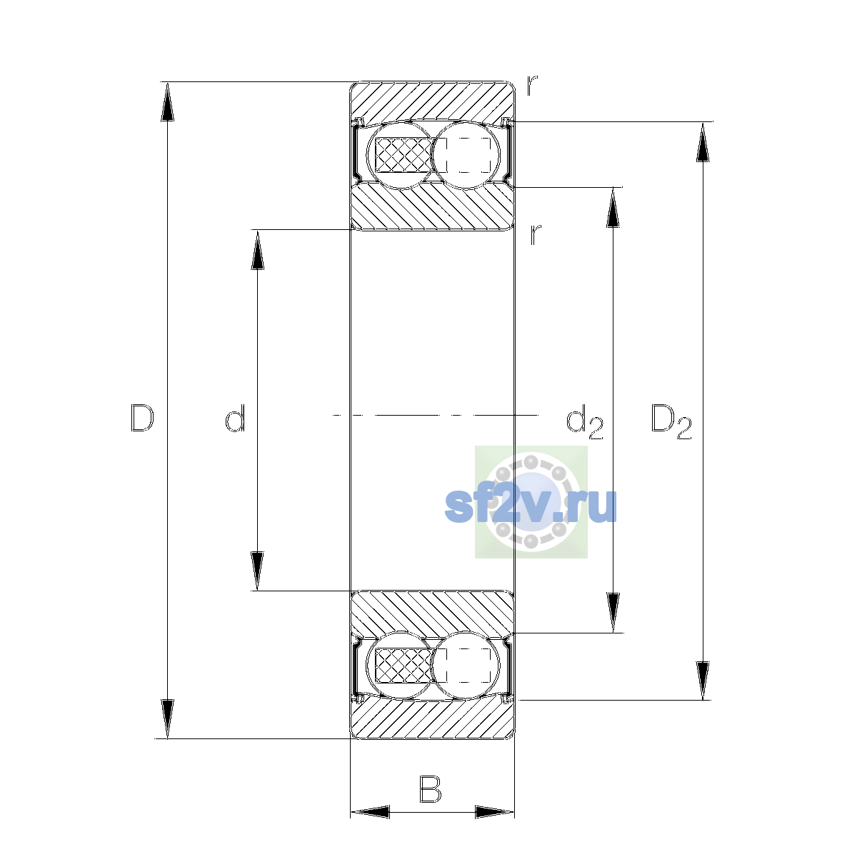 Схема подшипника 2305-2RS-TVH