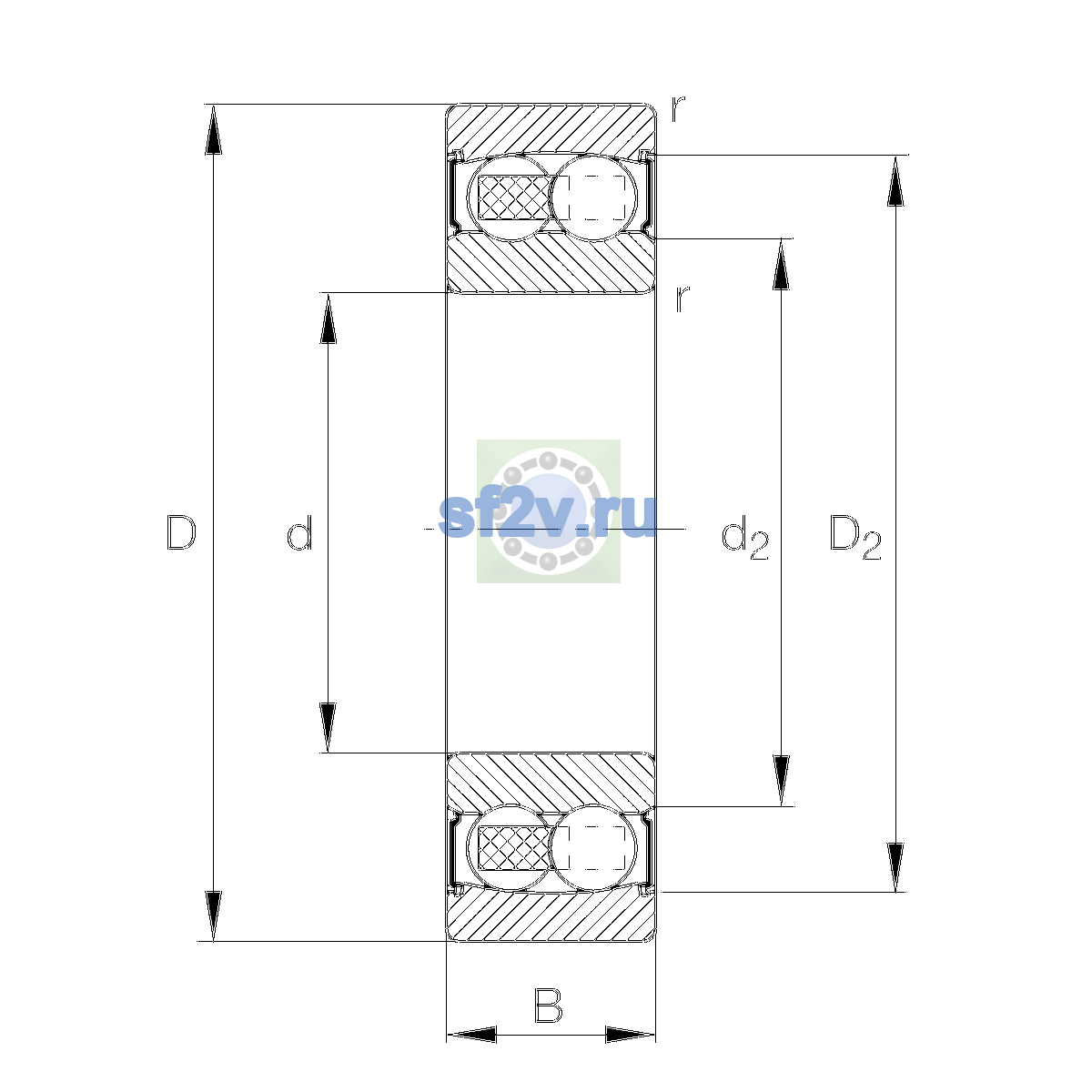 Схема подшипника 2305-2RS-TVH>N