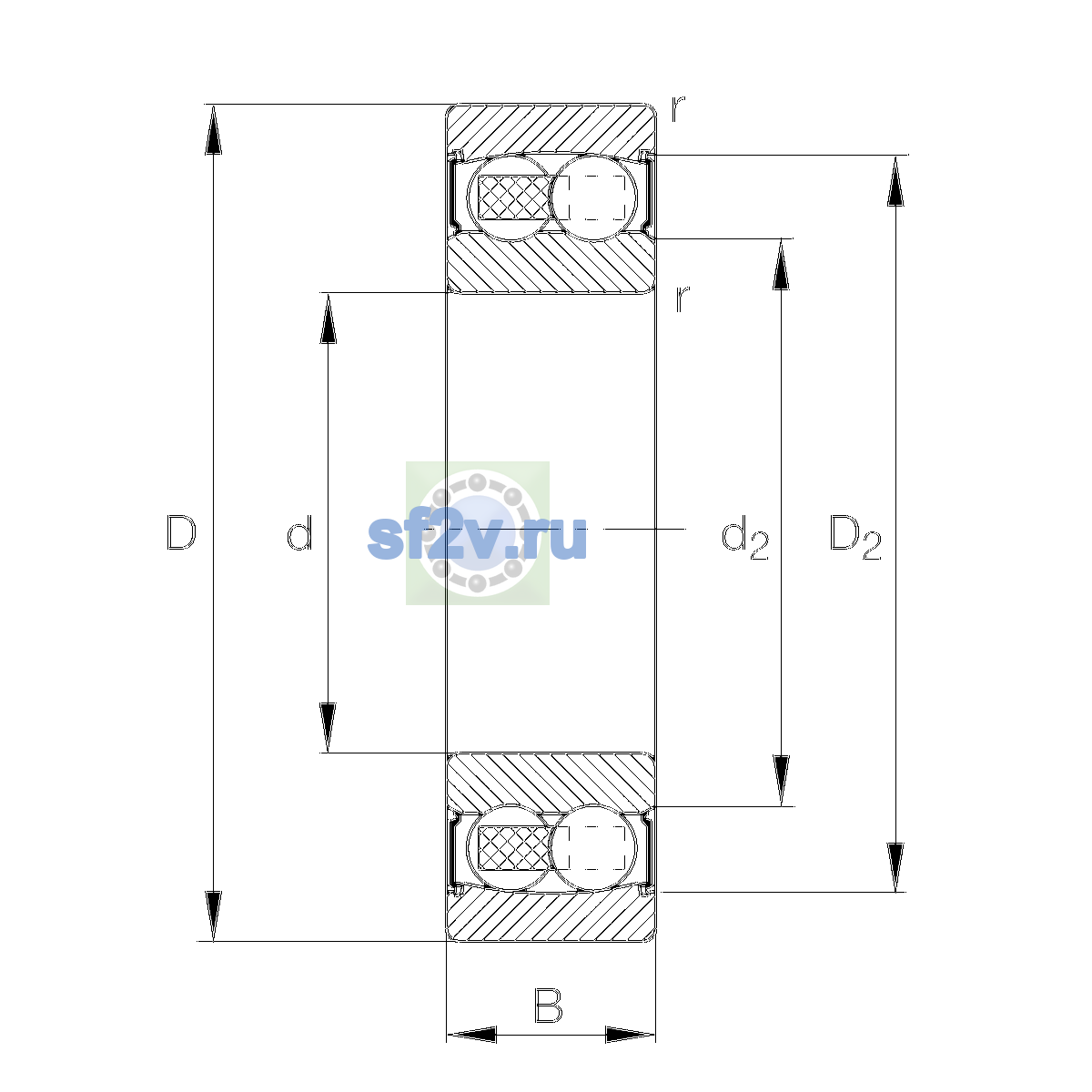 Схема подшипника 2306-2RS-TVH