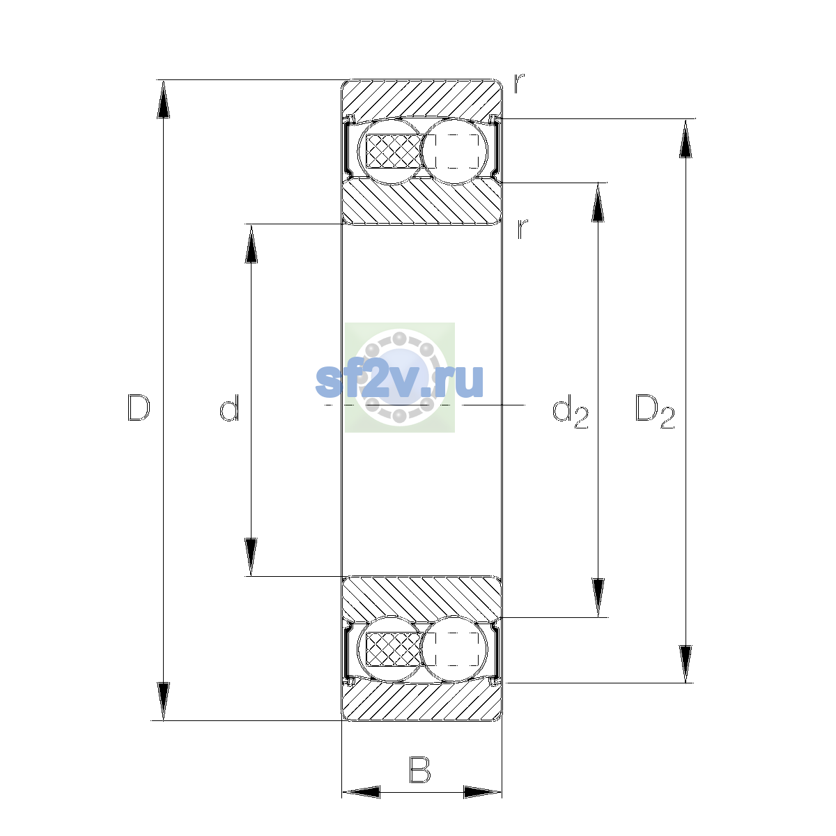 Схема подшипника 2307-2RS-TVH