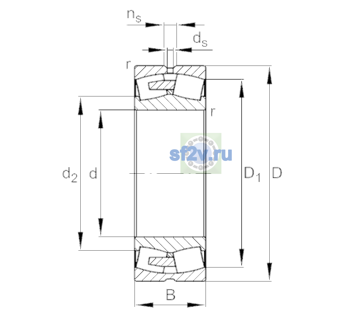 Схема подшипника 23076-BEA-XL-MB1-H40AB