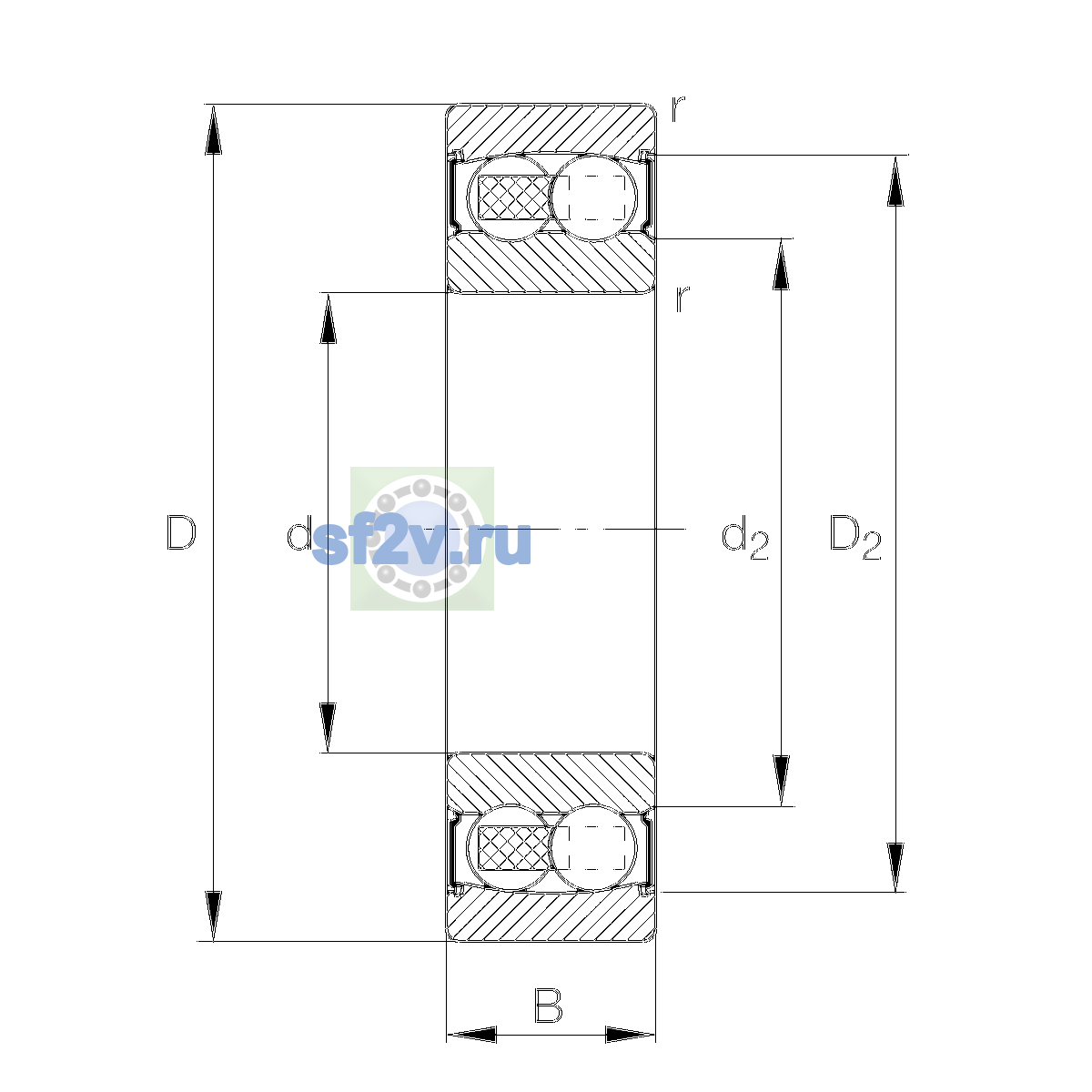 Схема подшипника 2309-2RS-TVH