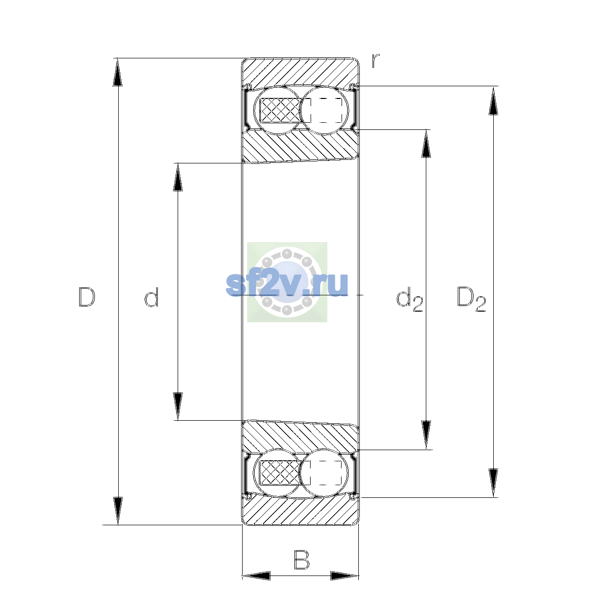 Схема подшипника 2309-K-2RS-TVH-C3