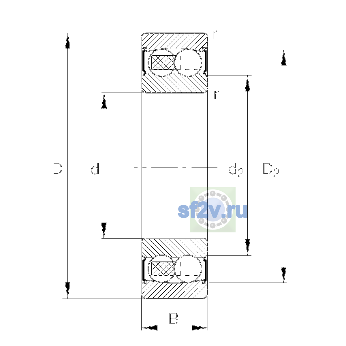 Схема подшипника 2310-2RS-TVH-C3