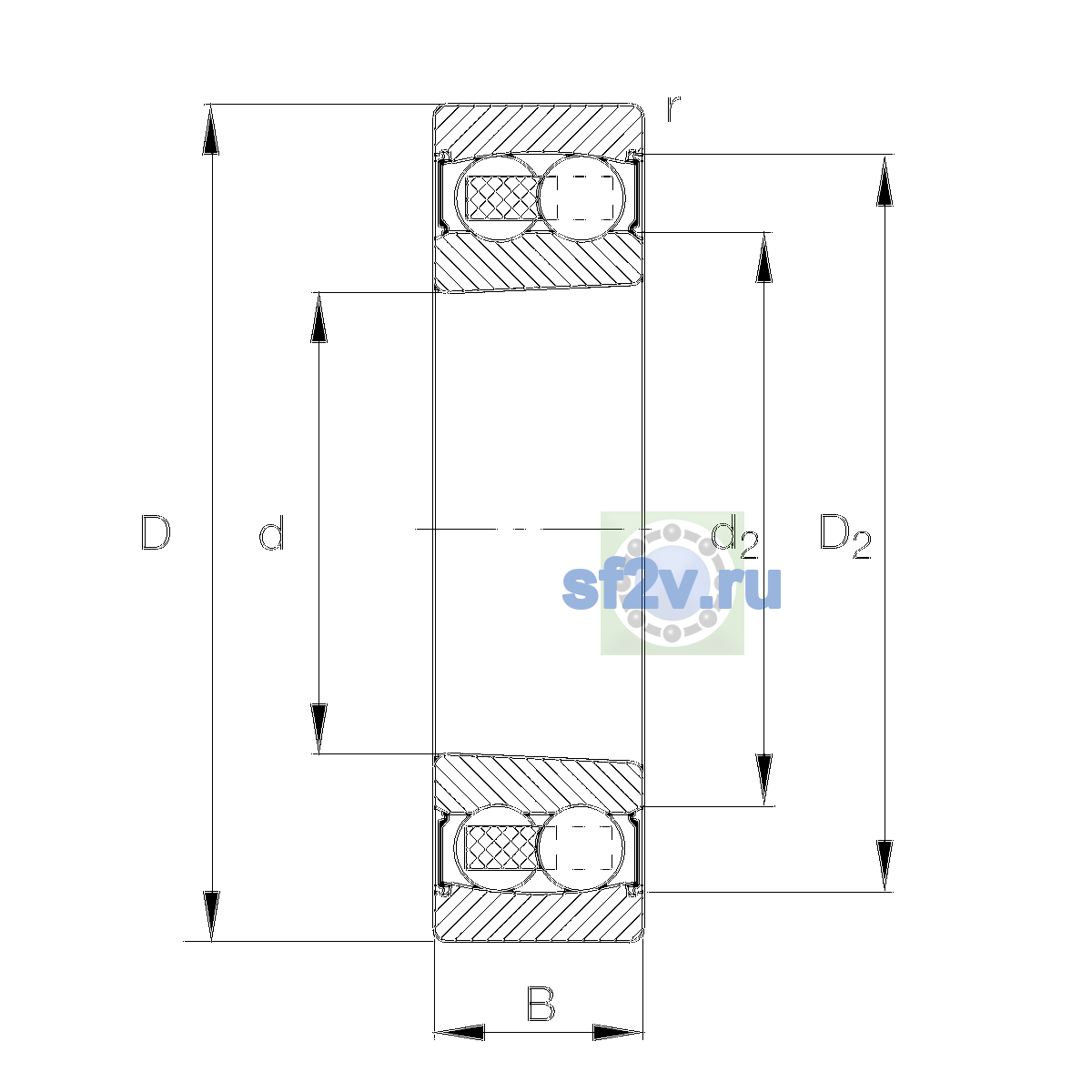 Схема подшипника 2310-K-2RS-TVH-C3