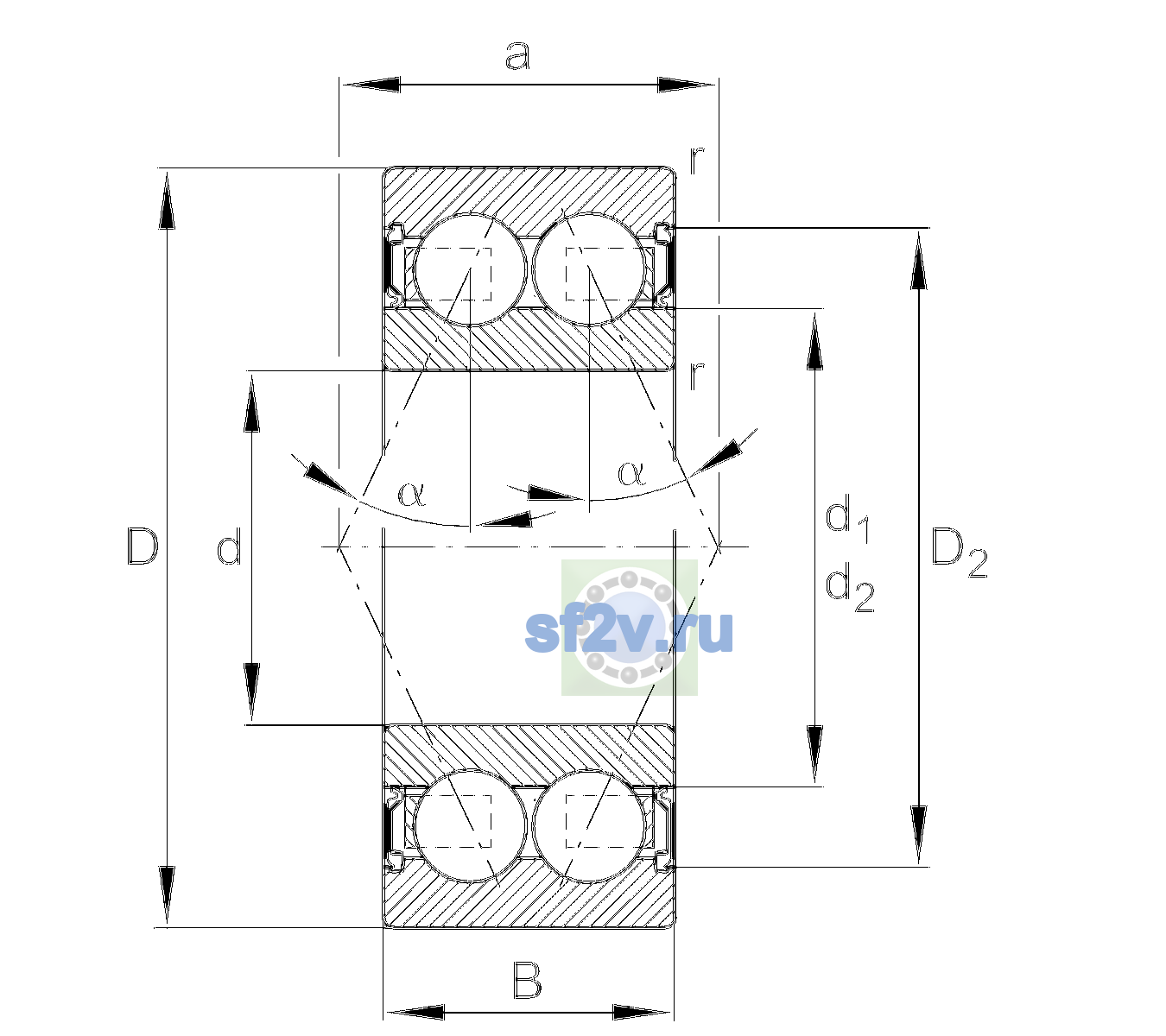 Схема подшипника 3004-2RS-C3