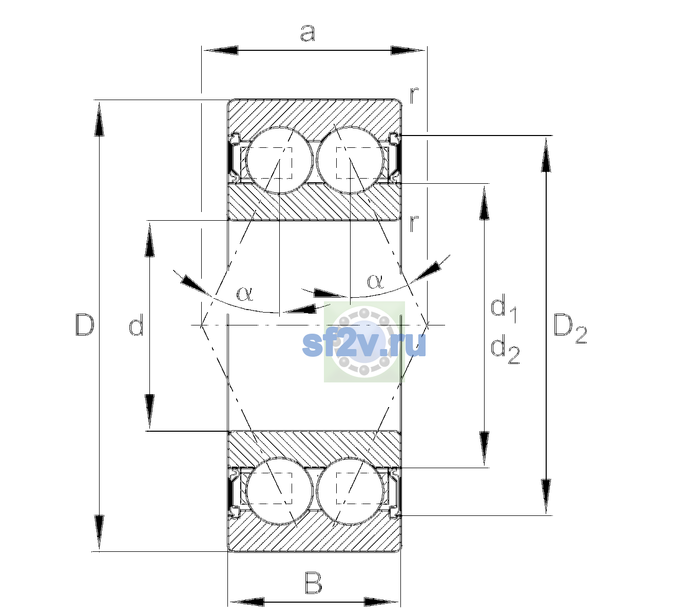 Схема подшипника 3004-2RS-L091-C3