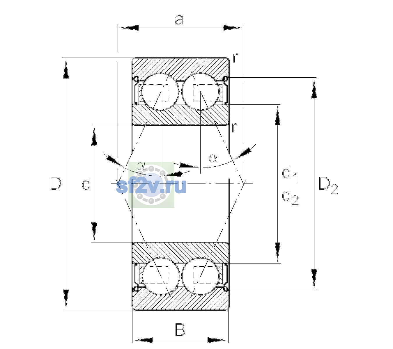 Схема подшипника 3004-2Z-L100-C4