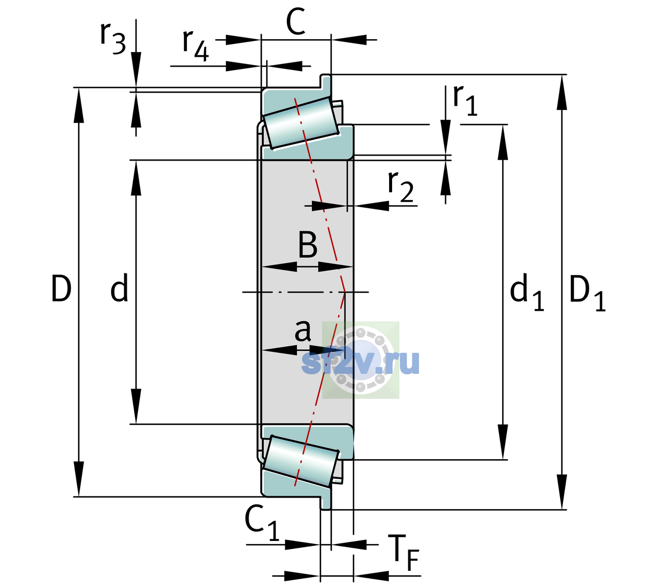 Схема подшипника 30210-XL-R