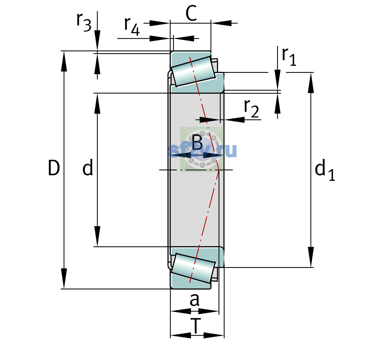 Схема подшипника 30211-A-P5