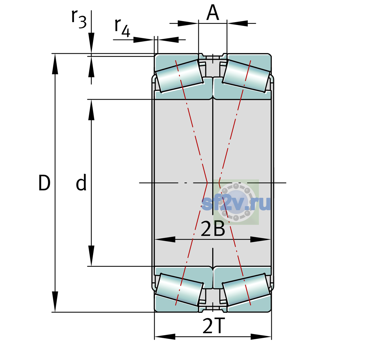 Схема подшипника 31324-X-DF-A190-250