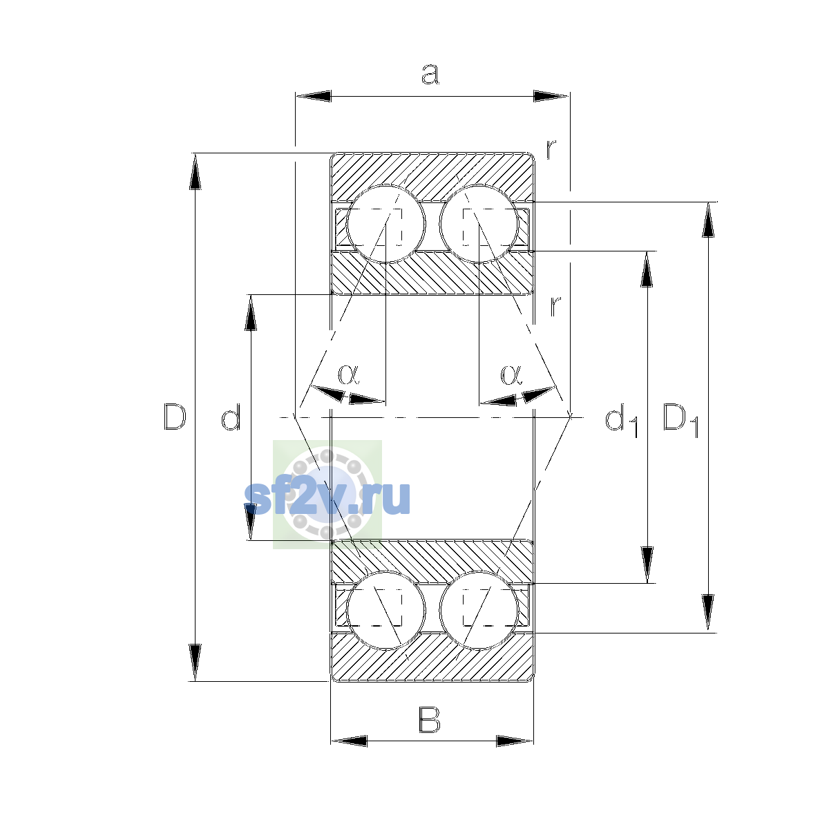 Схема подшипника 3200-BB-TVH-C3