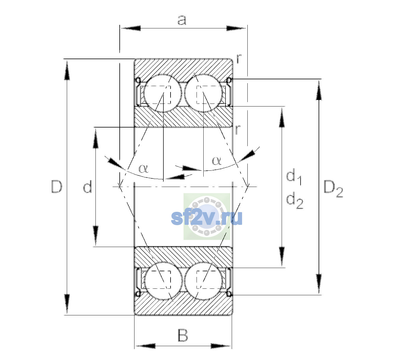 Схема подшипника 3201-BB-2Z-TVH