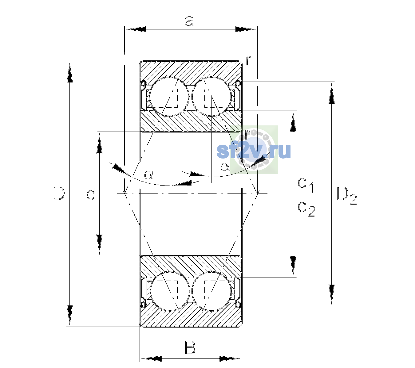 Схема подшипника 3201-BB-2Z-TVH-L055