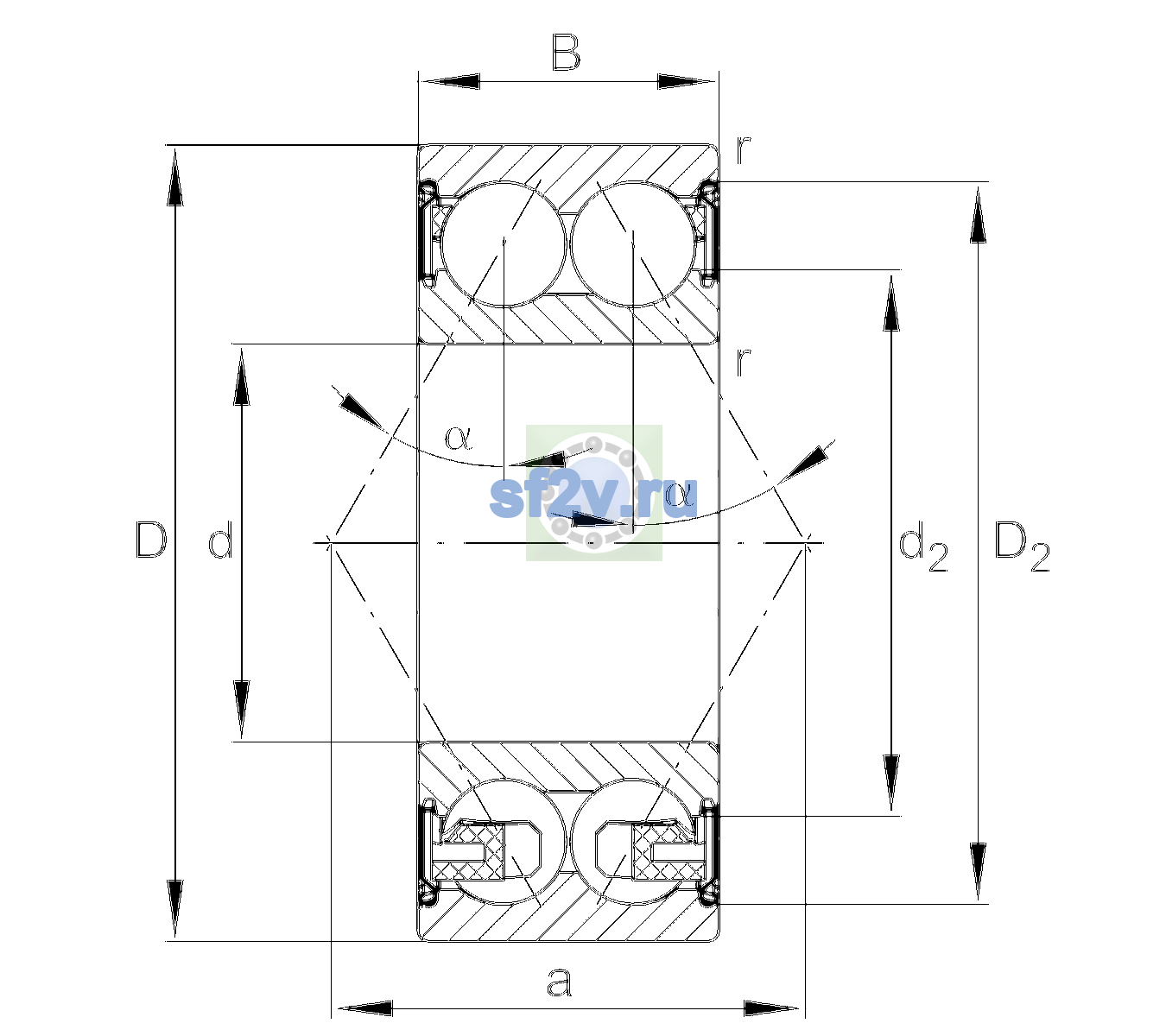 Схема подшипника 3202-BD-XL-2Z